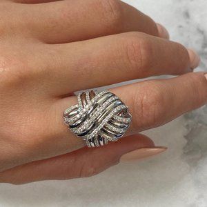 Rachel Koen Diamond Cocktail Ring 14K White Gold 0.87cttw Size 7